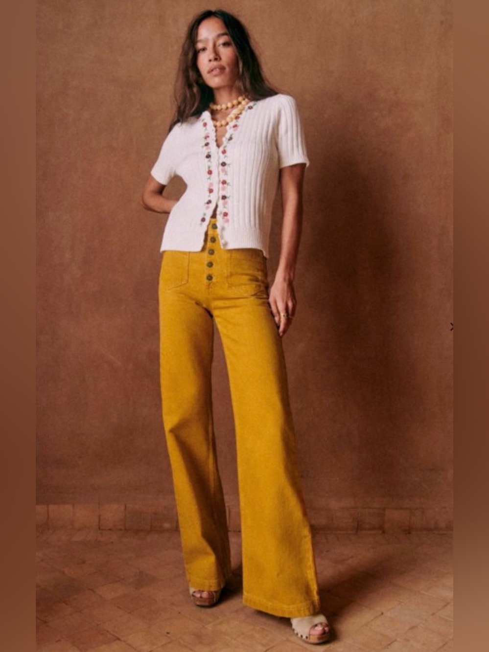 Sezane CYRIEL Wide Leg TROUSERS size 4 Ochre